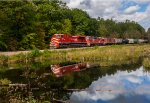 VTR 432 leads the Rutland-Hoosick Junction turn southbound at a beaver swamp in Shaftsbury, VT